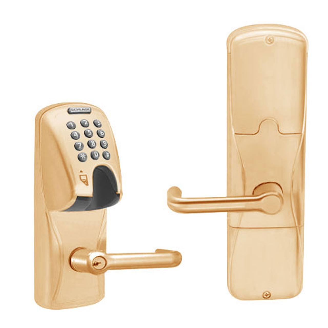 AD200-MS-70-MGK-TLR-PD-612 Schlage Classroom/Storeroom Mortise Magnetic Stripe(Insert) Keypad Lock with Tubular Lever in Satin Bronze