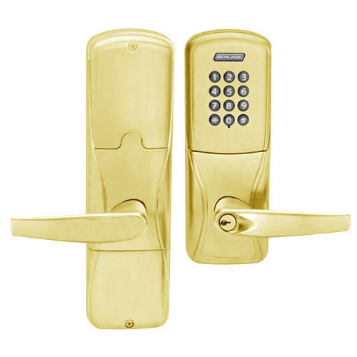 AD200-MS-50-KP-ATH-PD-605 Schlage Office Mortise Keypad Lock with Athens Lever in Bright Brass