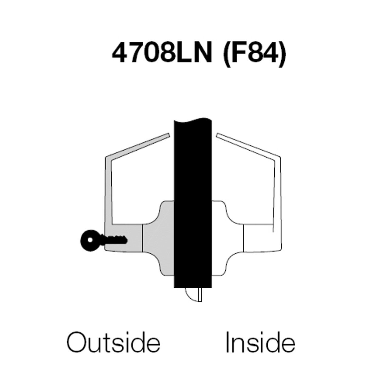 PB4708LN-605 Yale 4700LN Series Single Cylinder Classroom Cylindrical Lock with Pacific Beach Lever in Bright Brass