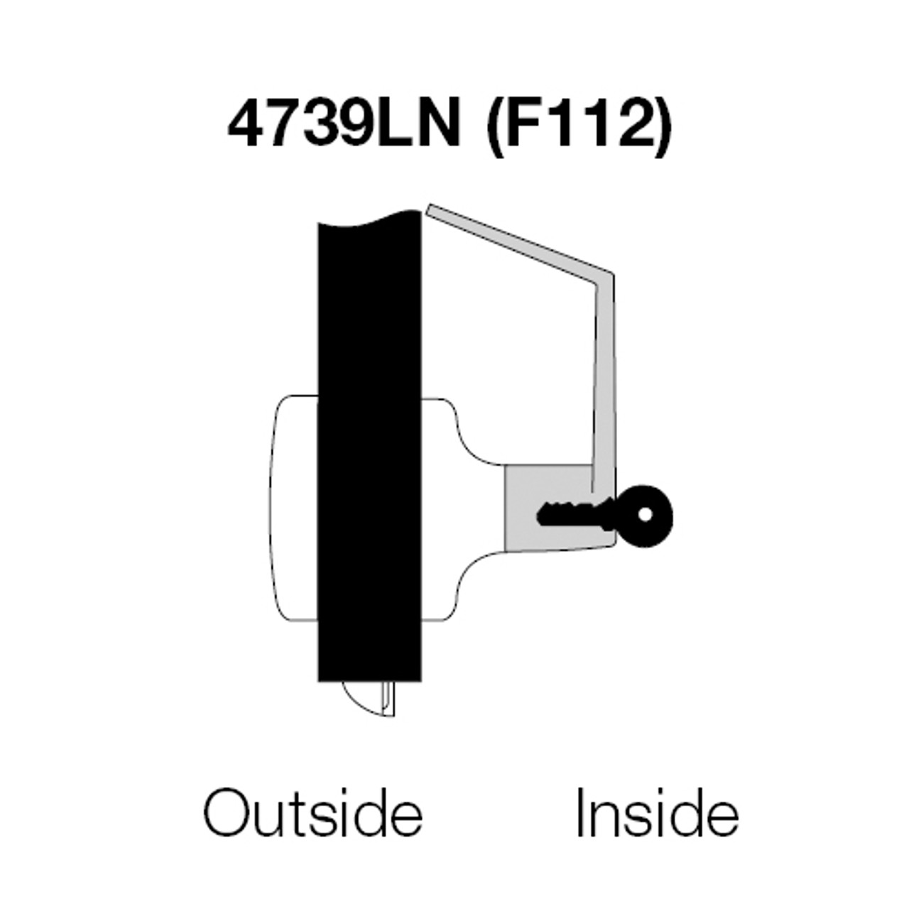 PB4739LN-605 Yale 4700LN Series Single Cylinder Communicating Storeroom Cylindrical Lock with Pacific Beach Lever in Bright Brass