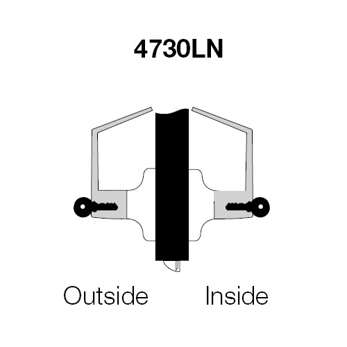 PB4730LN-625 Yale 4700LN Series Double Cylinder Utility or Institutional Cylindrical Lock with Pacific Beach Lever in Bright Chrome