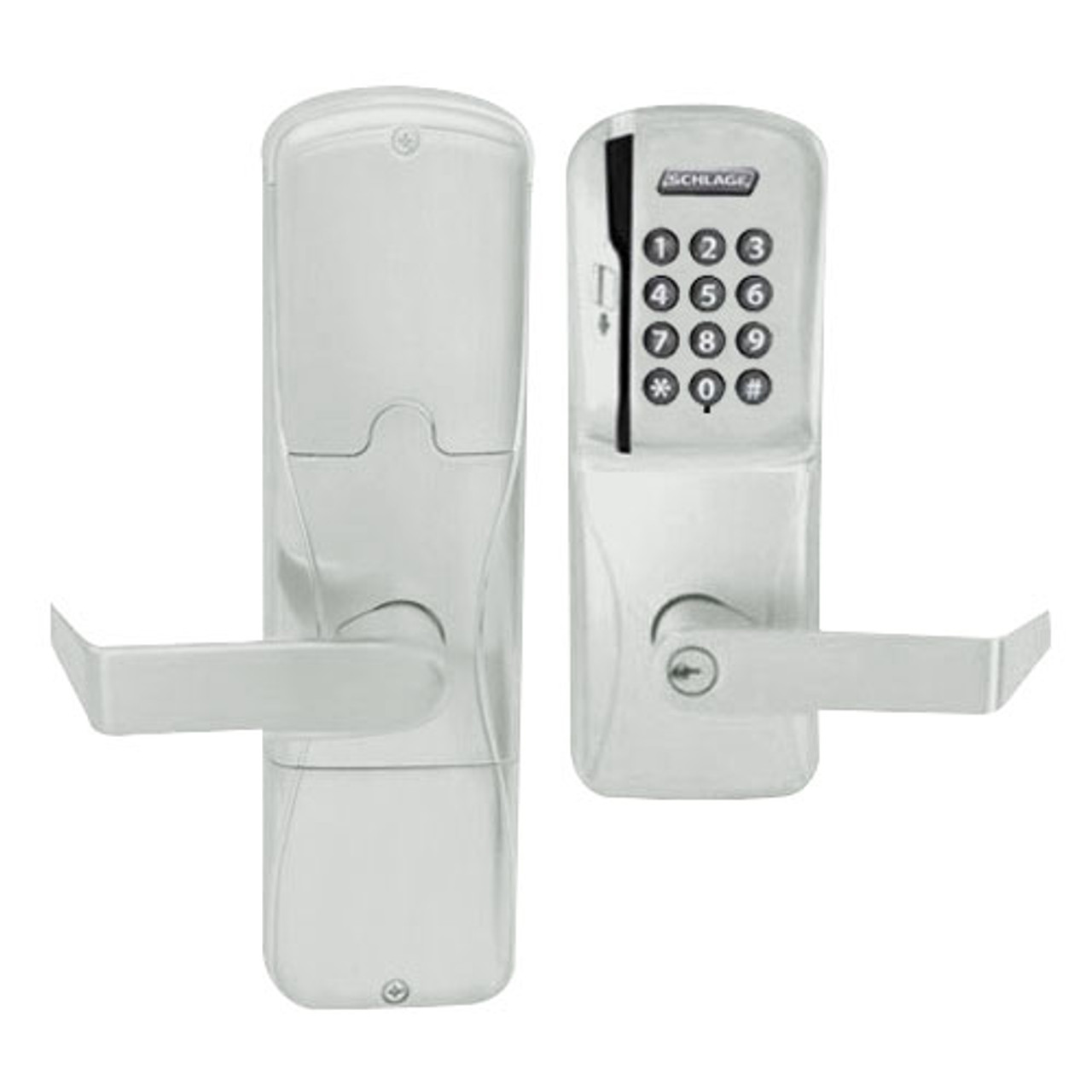 AD200-MS-50-MSK-RHO-PD-619 Schlage Office Mortise Magnetic Stripe Keypad Lock with Rhodes Lever in Satin Nickel