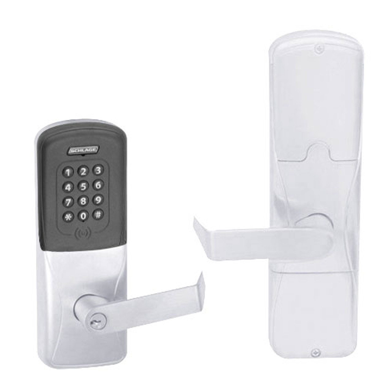 AD200-MS-50-MTK-RHO-PD-625 Schlage Office Mortise Multi-Technology Keypad Lock with Rhodes Lever in Bright Chrome