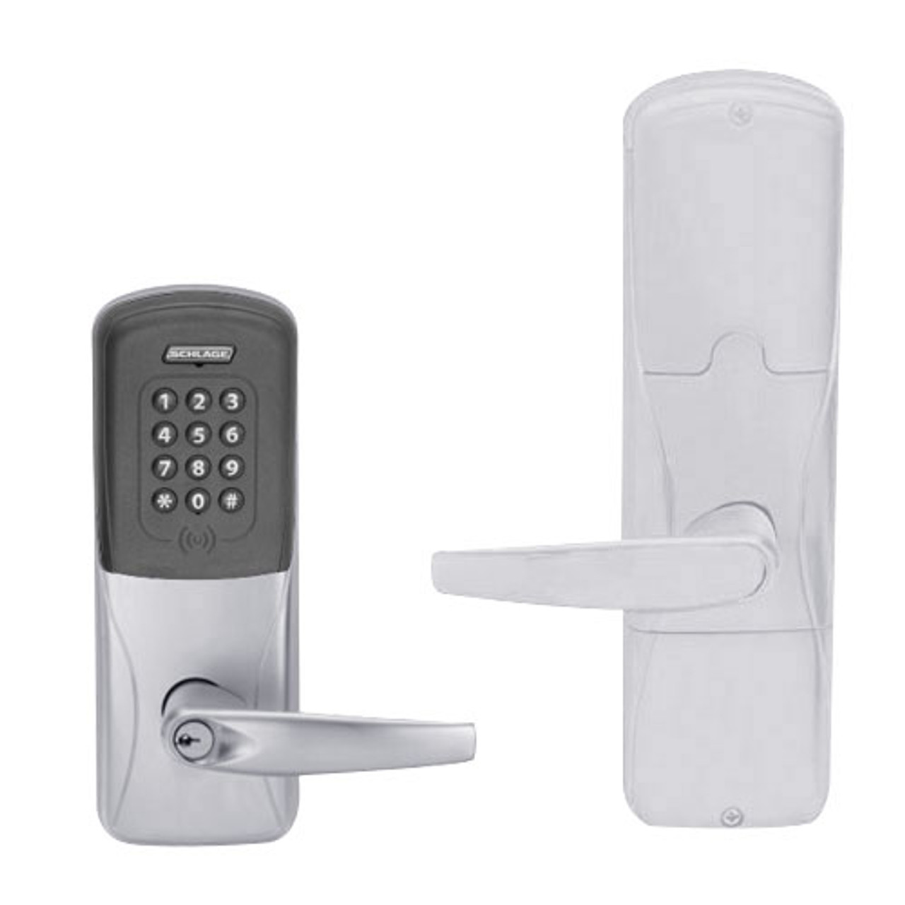 AD200-MS-50-MTK-ATH-PD-626 Schlage Office Mortise Multi-Technology Keypad Lock with Athens Lever in Satin Chrome