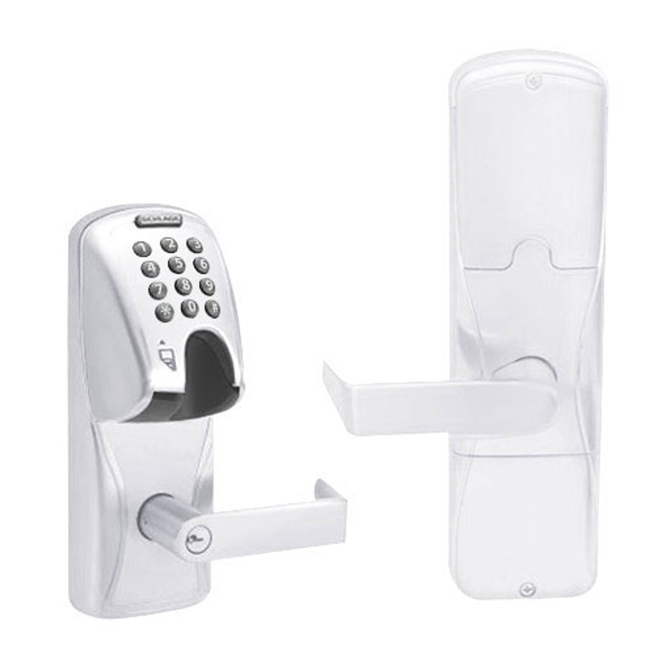 AD200-MS-40-MGK-RHO-PD-625 Schlage Privacy Mortise Magnetic Stripe(Insert) Keypad Lock with Rhodes Lever in Bright Chrome