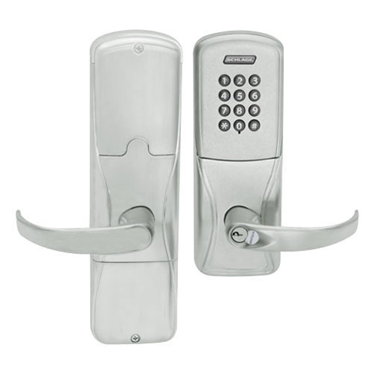 AD200-MD-40-KP-SPA-RD-619 Schlage Privacy Mortise Deadbolt Keypad Lock with Sparta Lever in Satin Nickel