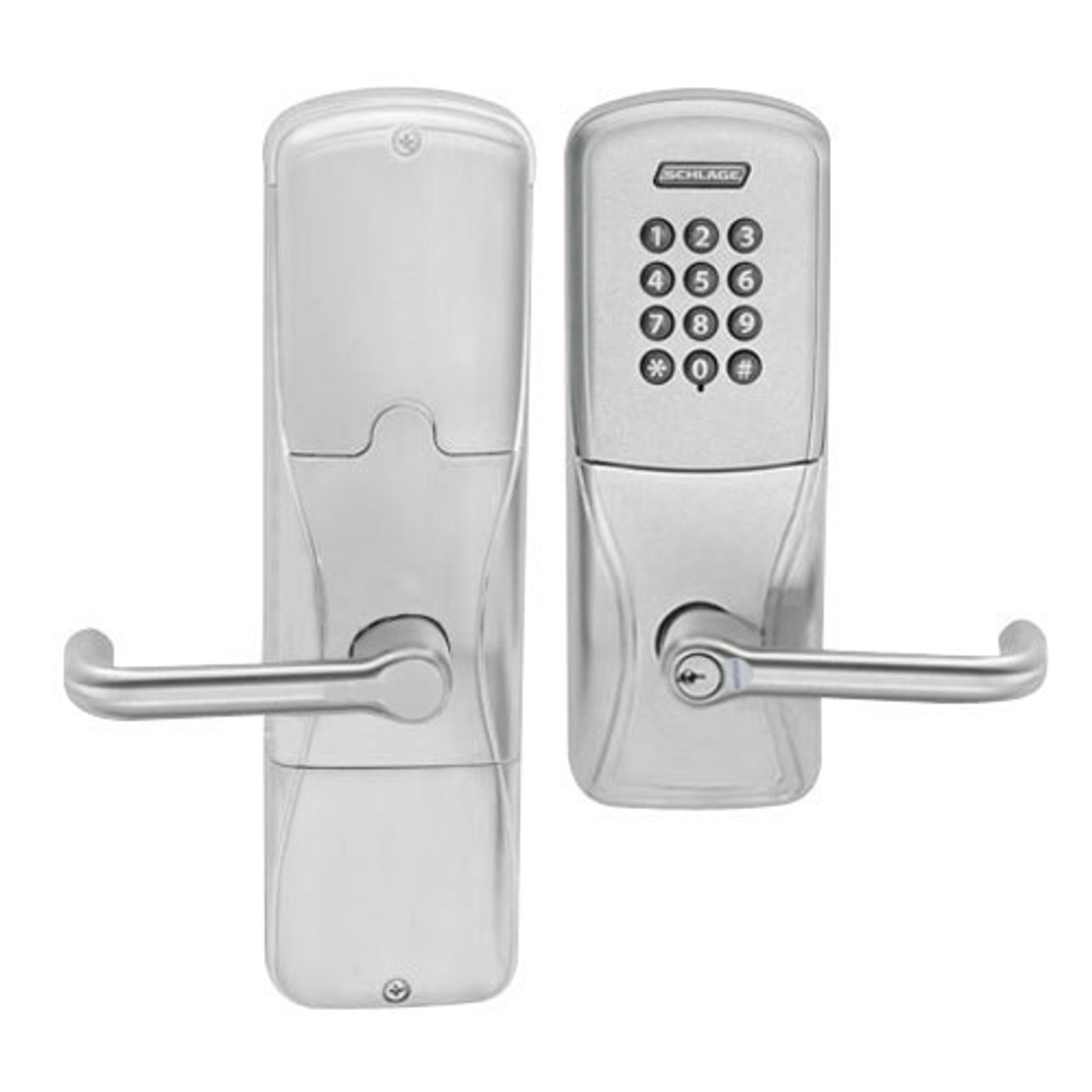 AD200-MD-40-KP-TLR-RD-619 Schlage Privacy Mortise Deadbolt Keypad Lock with Tubular Lever in Satin Nickel