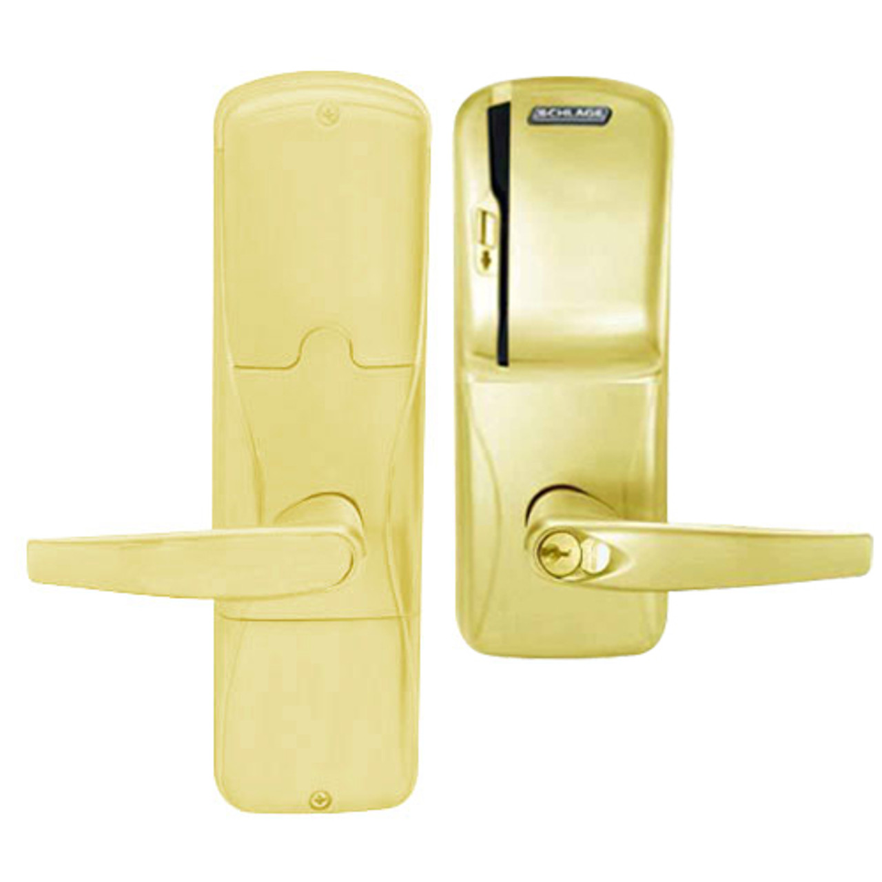AD200-MD-40-MS-ATH-RD-605 Schlage Privacy Mortise Deadbolt Magnetic Stripe(Swipe) Lock with Athens Lever in Bright Brass