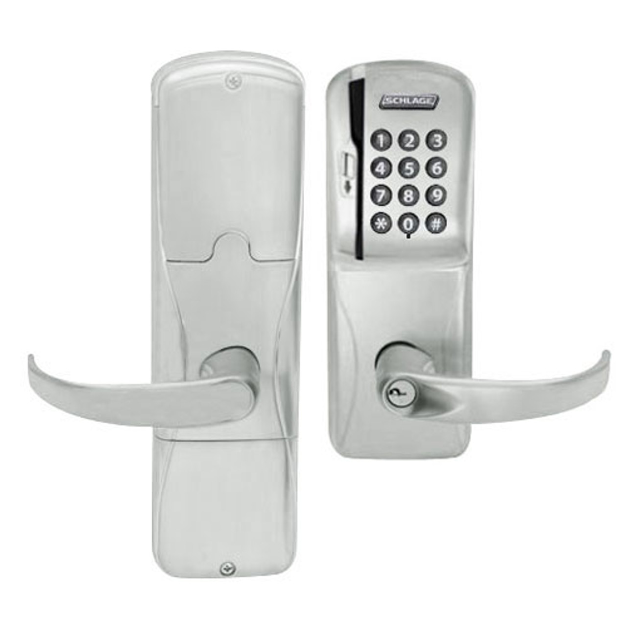 AD200-MS-60-MSK-SPA-PD-619 Schlage Apartment Mortise Magnetic Stripe Keypad Lock with Sparta Lever in Satin Nickel