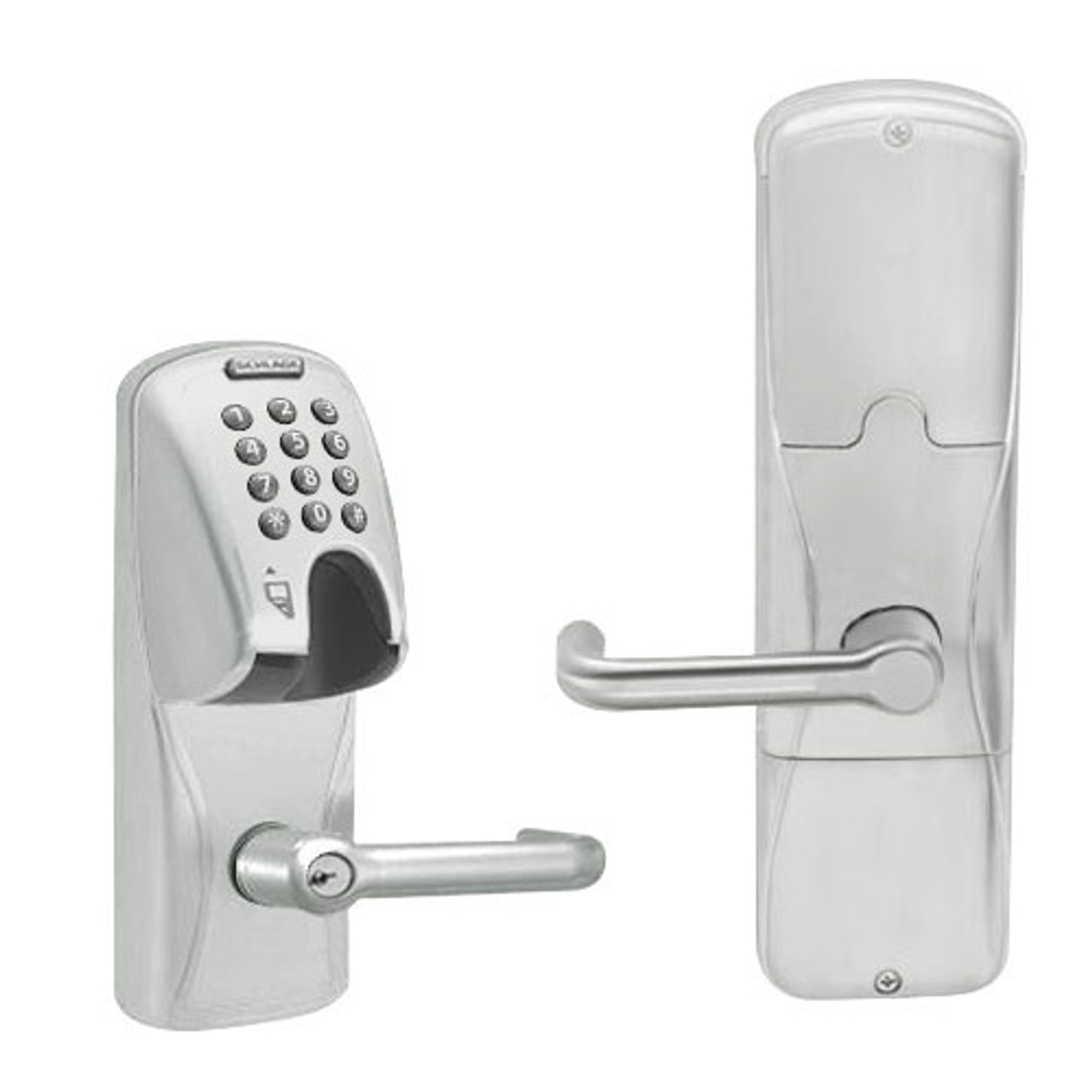 AD200-MS-60-MGK-TLR-PD-619 Schlage Apartment Mortise Magnetic Stripe(Insert) Keypad Lock with Tubular Lever in Satin Nickel