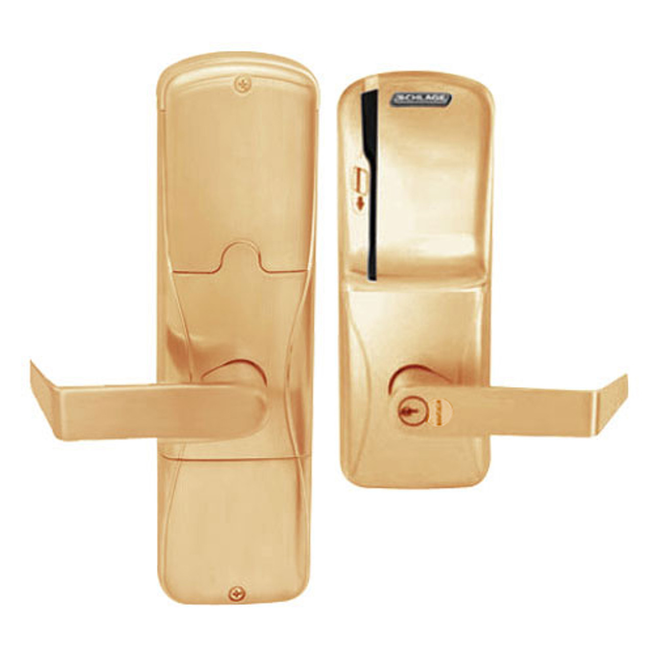 AD200-MD-60-MS-RHO-RD-612 Schlage Apartment Mortise Deadbolt Magnetic Stripe(Swipe) Lock with Rhodes Lever in Satin Bronze