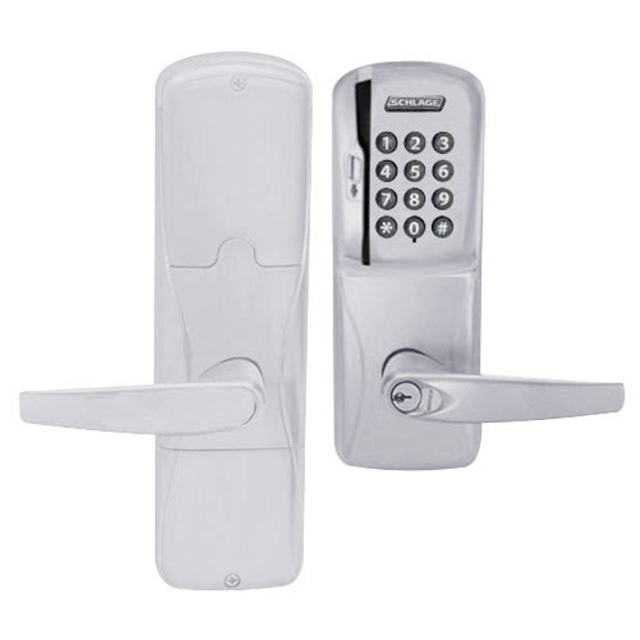 AD200-MD-60-MSK-ATH-RD-626 Schlage Apartment Mortise Deadbolt Magnetic Stripe Keypad Lock with Athens Lever in Satin Chrome