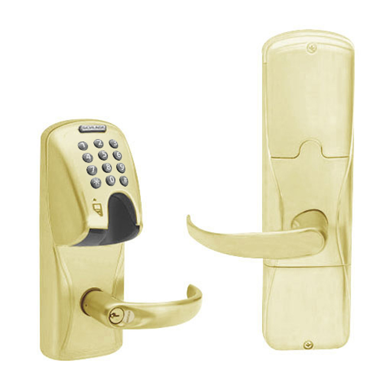 AD200-MD-60-MGK-SPA-RD-606 Schlage Apartment Mortise Deadbolt Magnetic Stripe(Insert) Keypad Lock with Sparta Lever in Satin Brass
