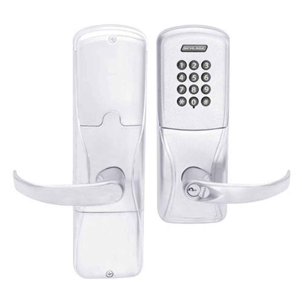 AD200-MD-40-KP-SPA-GD-29R-625 Schlage Privacy Mortise Deadbolt Keypad Lock with Sparta Lever in Bright Chrome