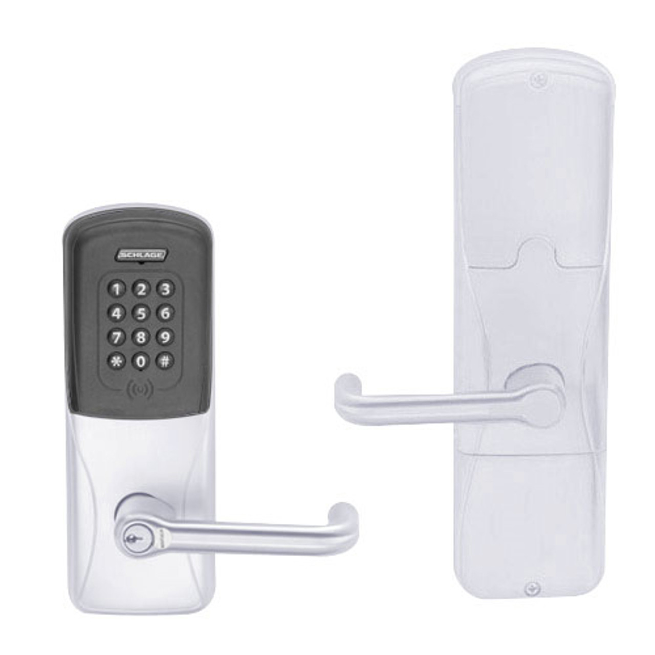 AD200-MD-40-MTK-TLR-GD-29R-625 Schlage Privacy Mortise Deadbolt Multi-Technology Keypad Lock with Tubular Lever in Bright Chrome