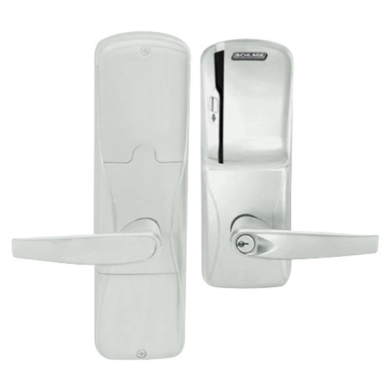 AD200-MD-40-MS-ATH-PD-619 Schlage Privacy Mortise Deadbolt Magnetic Stripe(Swipe) Lock with Athens Lever in Satin Nickel