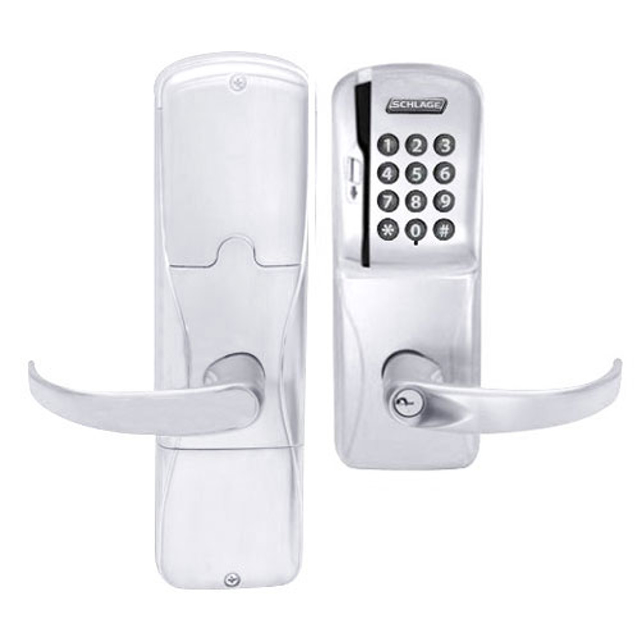 AD200-MD-40-MSK-SPA-PD-625 Schlage Privacy Mortise Deadbolt Magnetic Stripe Keypad Lock with Sparta Lever in Bright Chrome