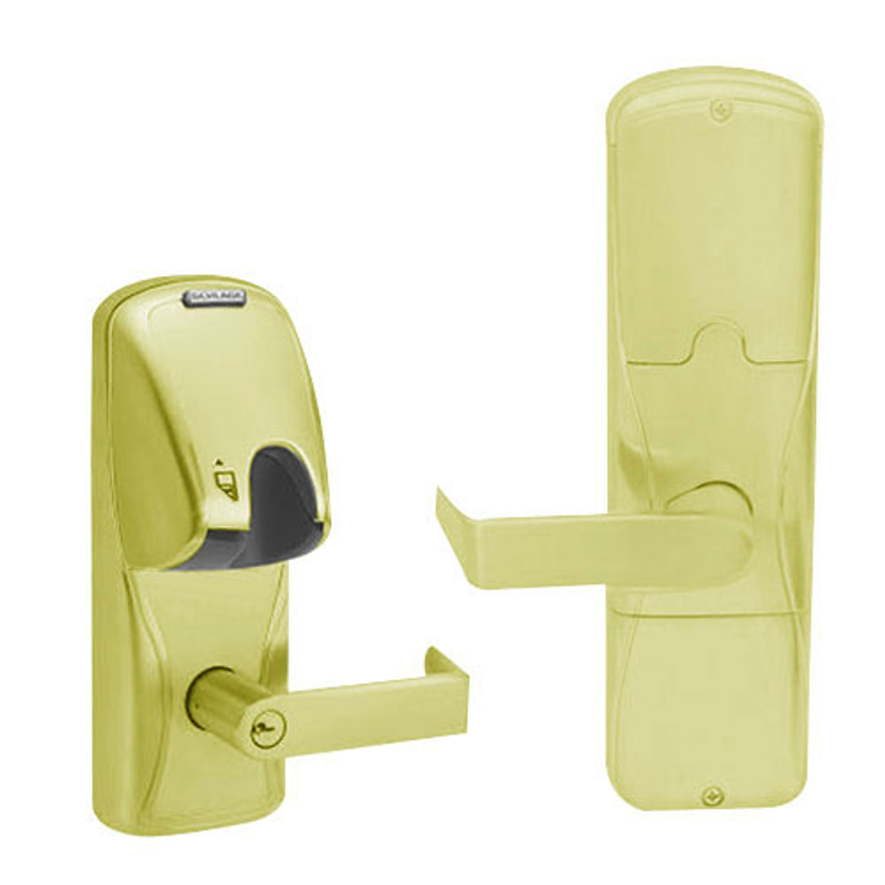 AD200-MD-40-MG-RHO-PD-605 Schlage Privacy Mortise Deadbolt Magnetic Stripe(Insert) Lock with Rhodes Lever in Bright Brass
