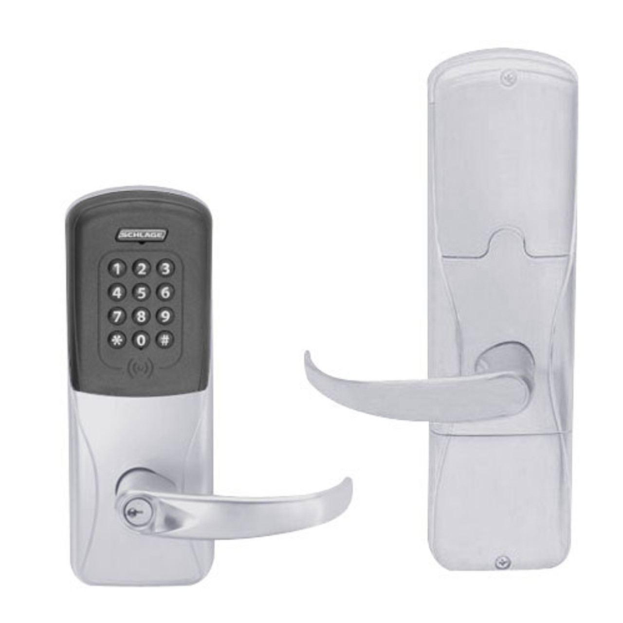 AD200-MD-60-MTK-SPA-PD-626 Schlage Apartment Mortise Deadbolt Multi-Technology Keypad Lock with Sparta Lever in Satin Chrome