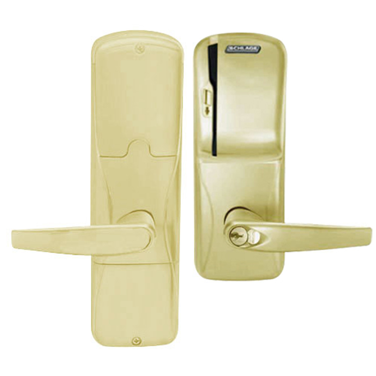 AD250-CY-40-MS-ATH-RD-606 Schlage Privacy Magnetic Stripe(Swipe) Lock with Athens Lever in Satin Brass