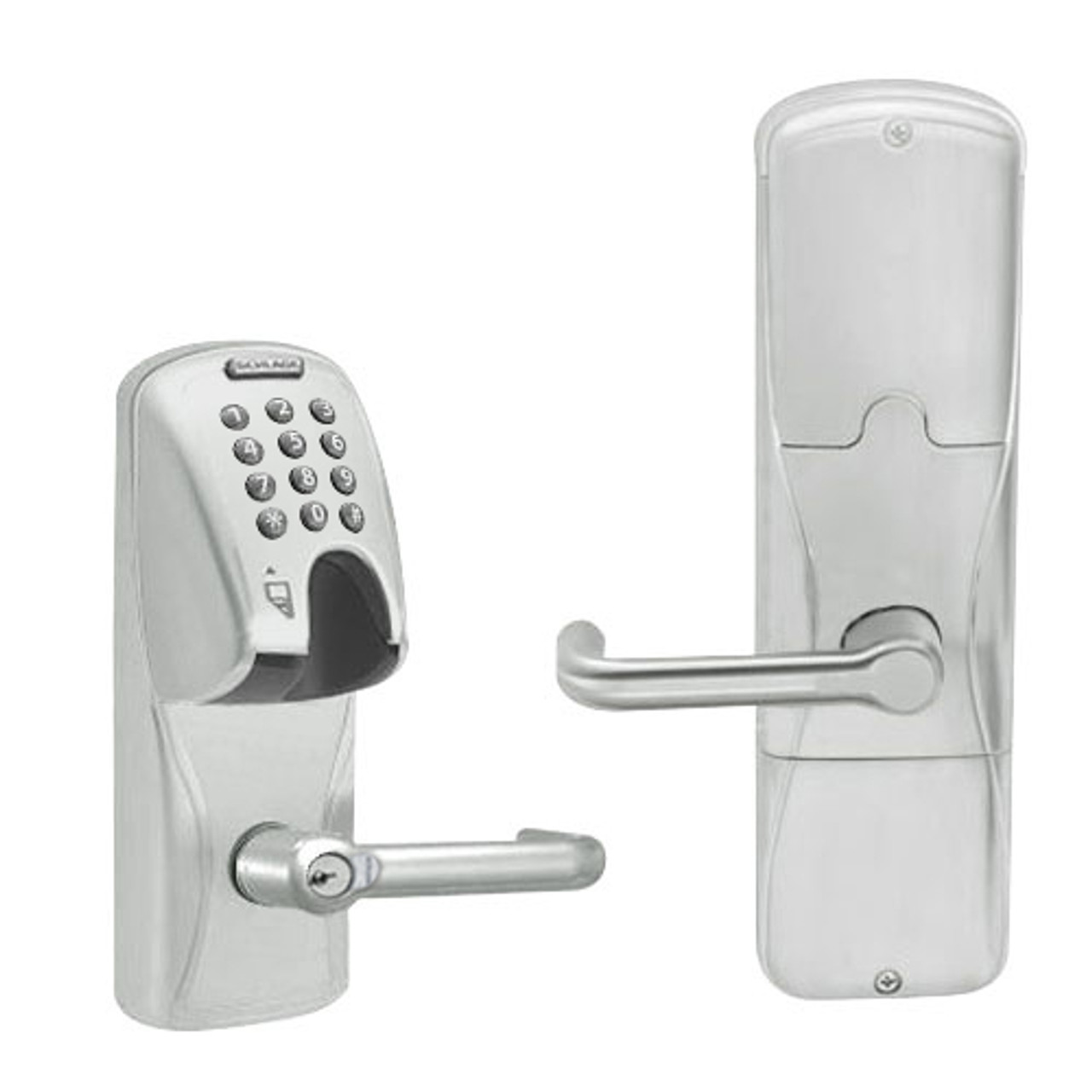 AD250-CY-70-MGK-TLR-RD-619 Schlage Classroom/Storeroom Magnetic Stripe(Insert) Keypad Lock with Tubular Lever in Satin Nickel