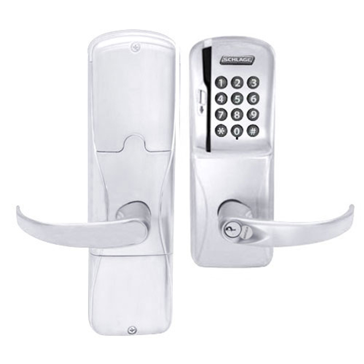 AD250-CY-40-MSK-SPA-GD-29R-625 Schlage Privacy Magnetic Stripe Keypad Lock with Sparta Lever in Bright Chrome