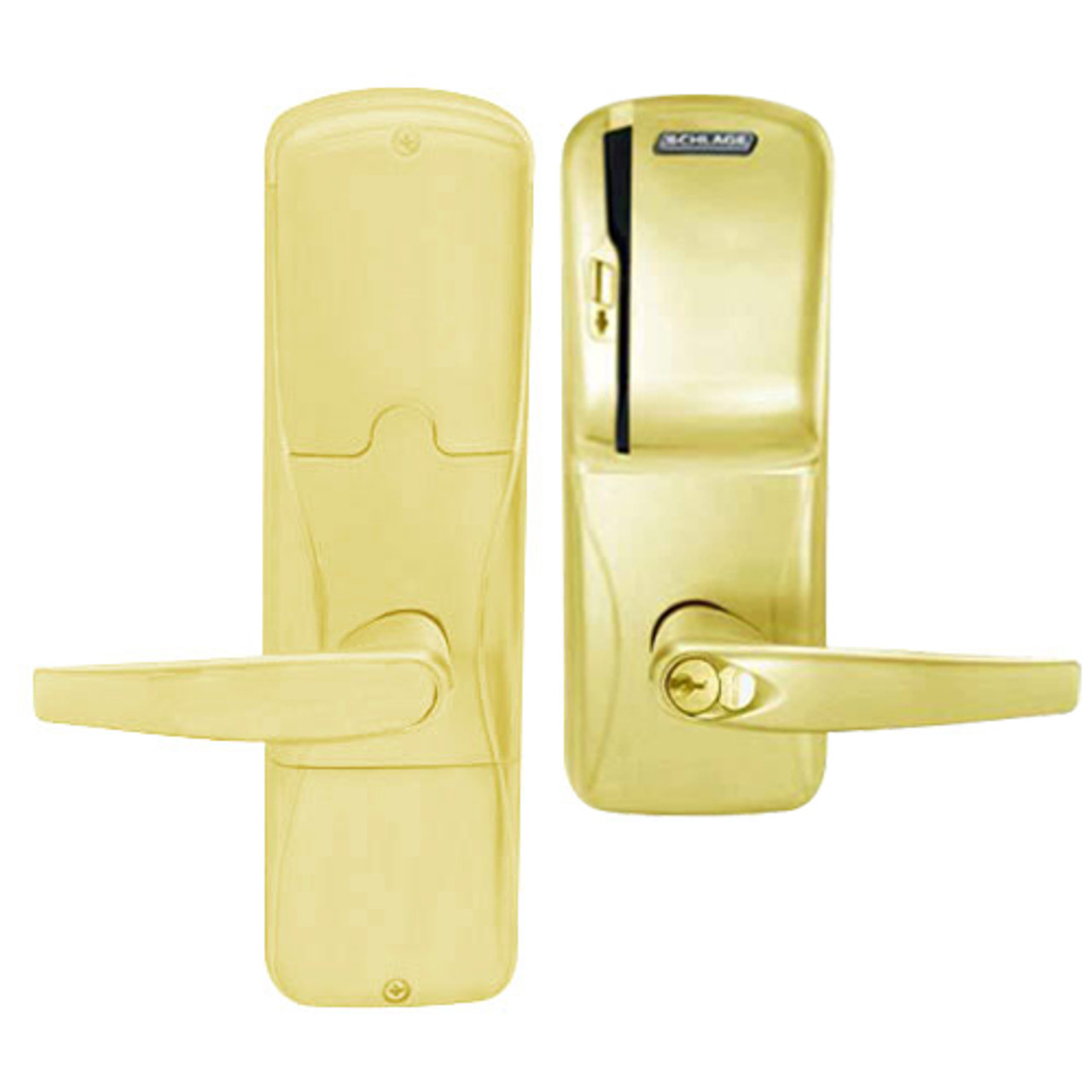 AD250-CY-70-MS-ATH-GD-29R-605 Schlage Classroom/Storeroom Magnetic Stripe(Swipe) Lock with Athens Lever in Bright Brass