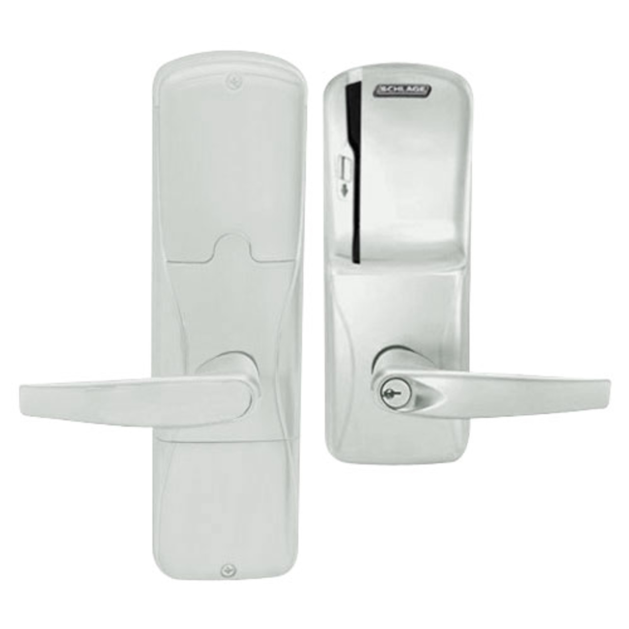AD250-CY-70-MS-ATH-PD-619 Schlage Classroom/Storeroom Magnetic Stripe(Swipe) Lock with Athens Lever in Satin Nickel