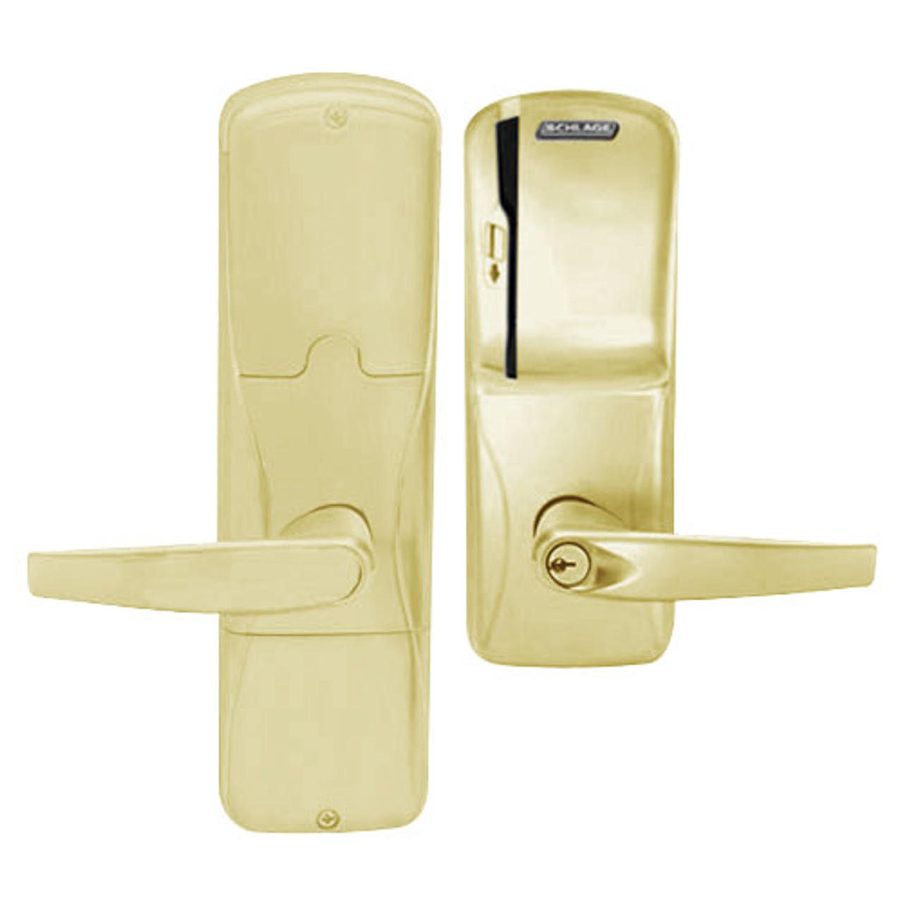 AD250-CY-50-MS-ATH-PD-606 Schlage Office Magnetic Stripe(Swipe) Lock with Athens Lever in Satin Brass