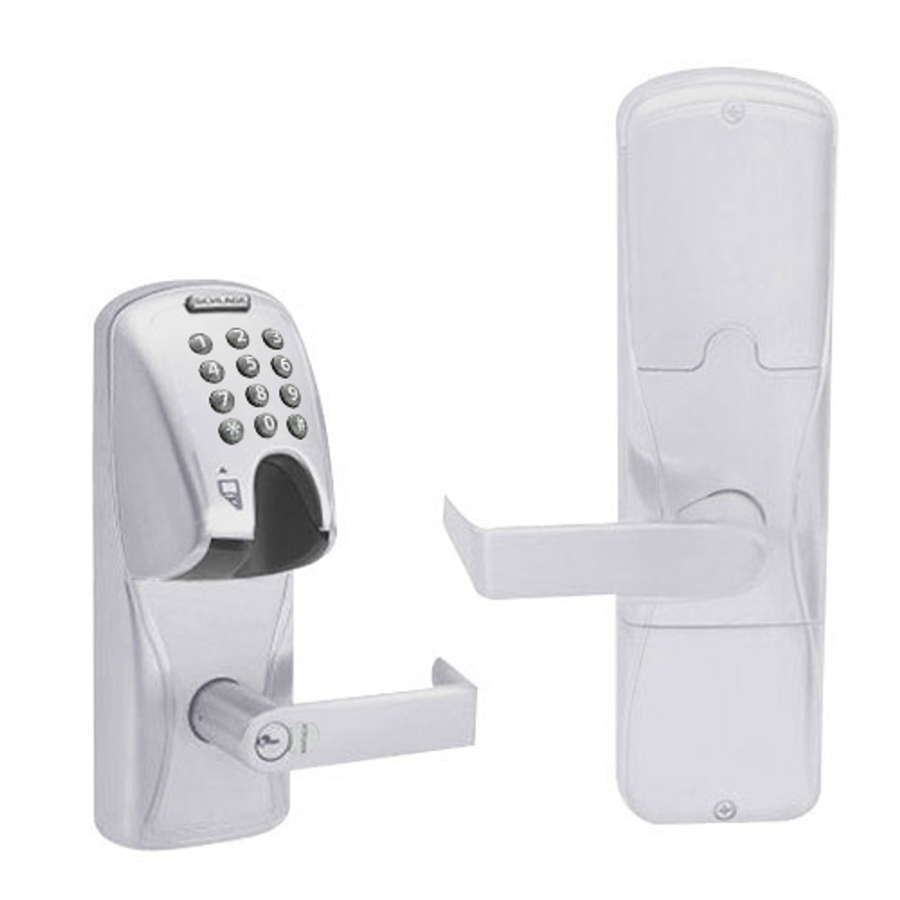 AD250-MS-70-MGK-RHO-RD-626 Schlage Classroom/Storeroom Magnetic Stripe(Insert) Keypad Lock with Rhodes Lever in Satin Chrome