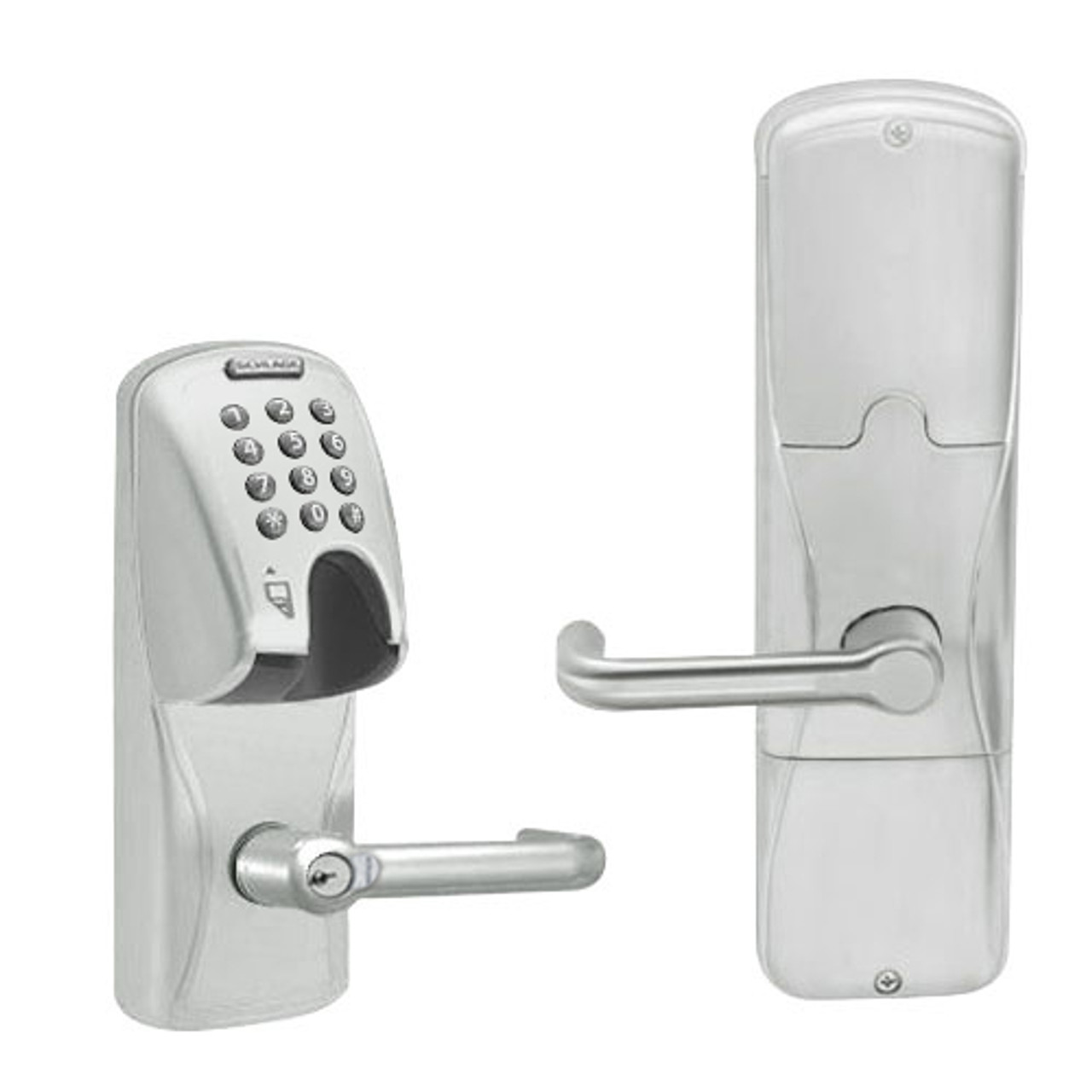 AD250-MS-70-MGK-TLR-RD-619 Schlage Classroom/Storeroom Magnetic Stripe(Insert) Keypad Lock with Tubular Lever in Satin Nickel
