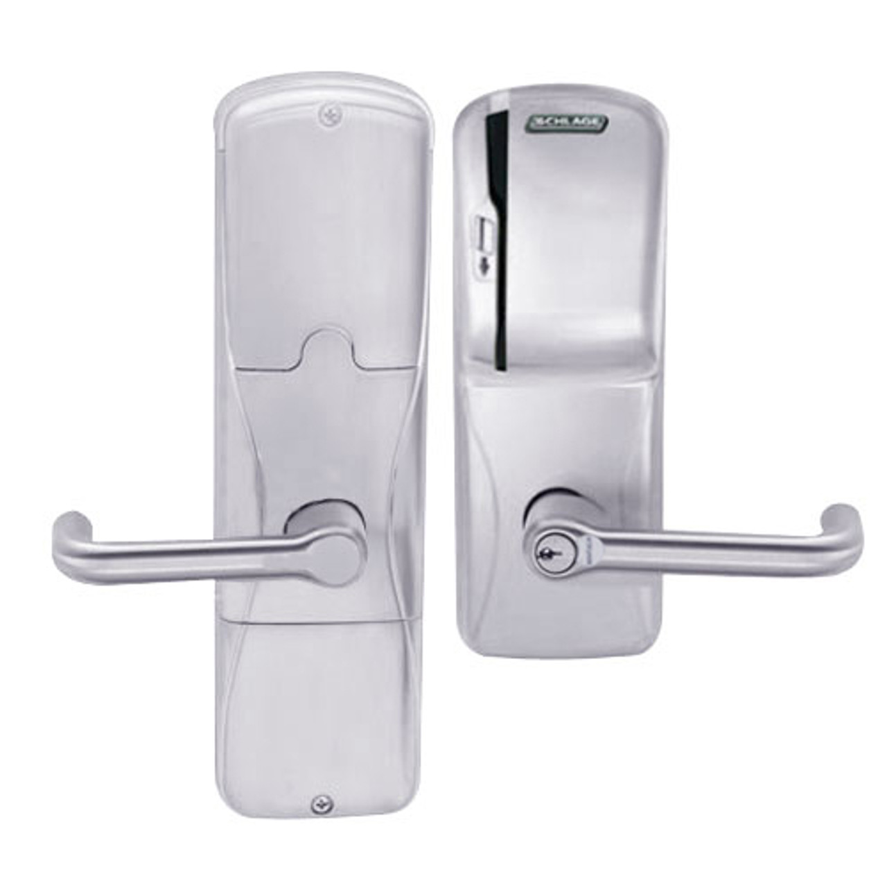 AD250-MS-40-MS-TLR-GD-29R-626 Schlage Privacy Magnetic Stripe(Swipe) Lock with Tubular Lever in Satin Chrome