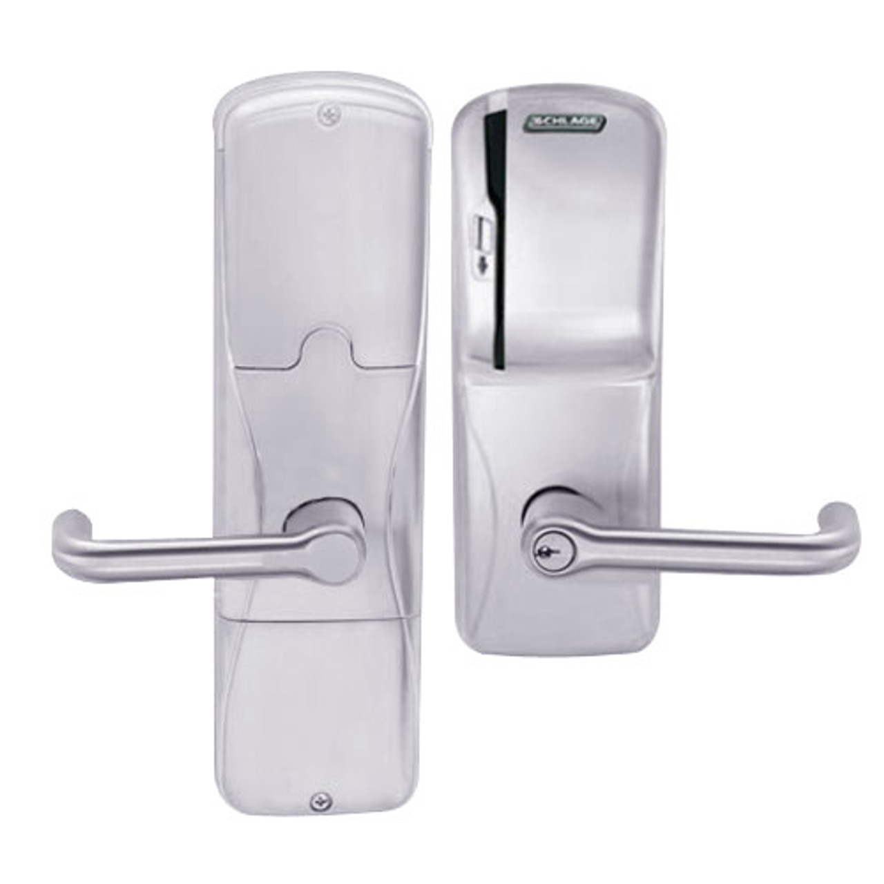 AD250-MS-70-MS-TLR-PD-626 Schlage Classroom/Storeroom Magnetic Stripe(Swipe) Lock with Tubular Lever in Satin Chrome