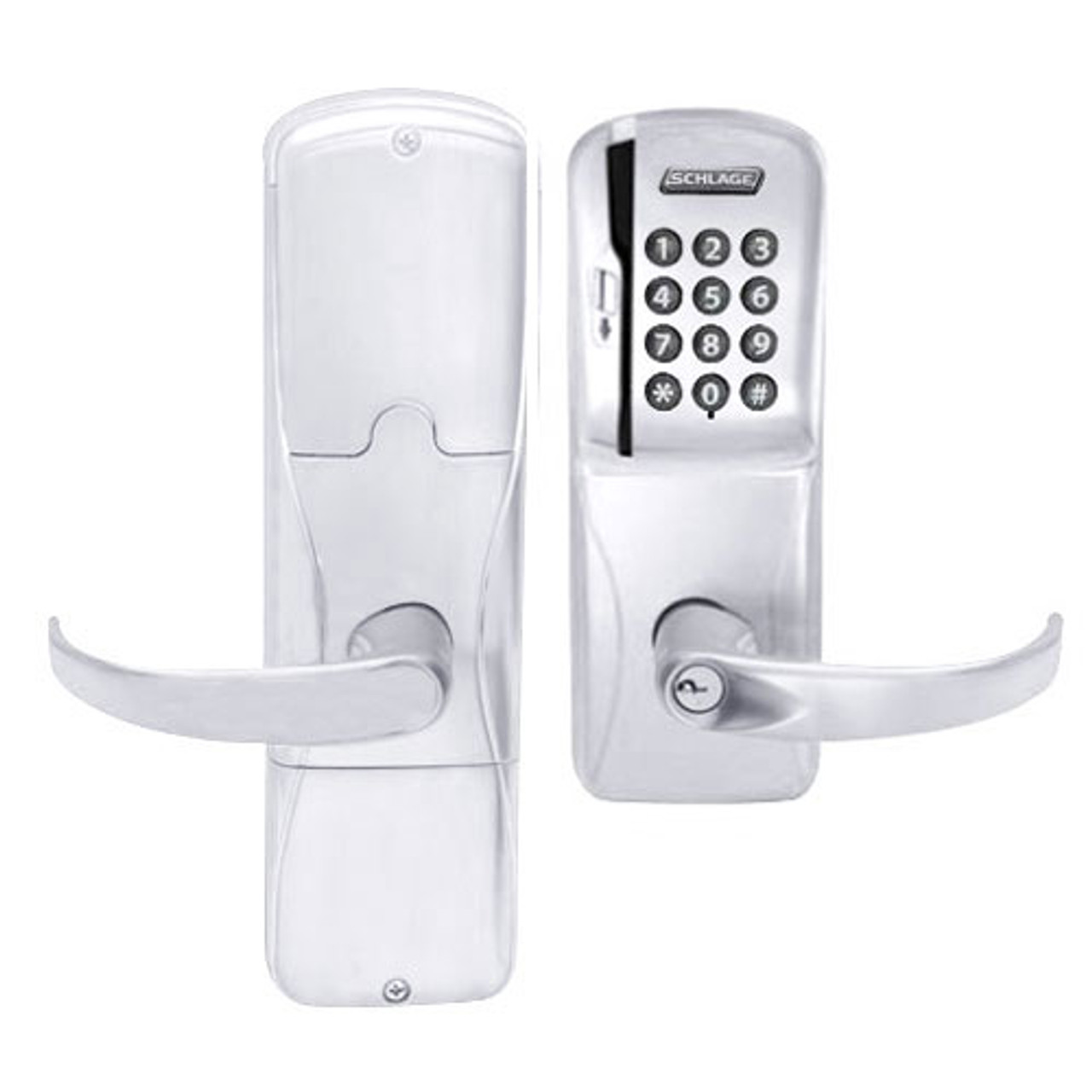 AD250-MS-70-MSK-SPA-PD-625 Schlage Classroom/Storeroom Magnetic Stripe Keypad Lock with Sparta Lever in Bright Chrome