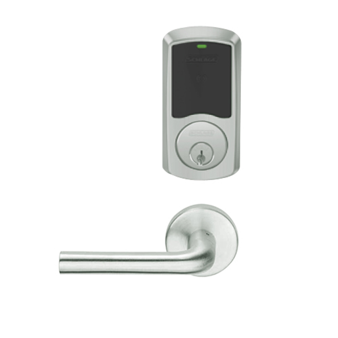 LEMS-GRW-P-02-619-00A Schlage Storeroom Wireless Greenwich Mortise Lock with LED Indicator and 02 Lever in Satin Nickel