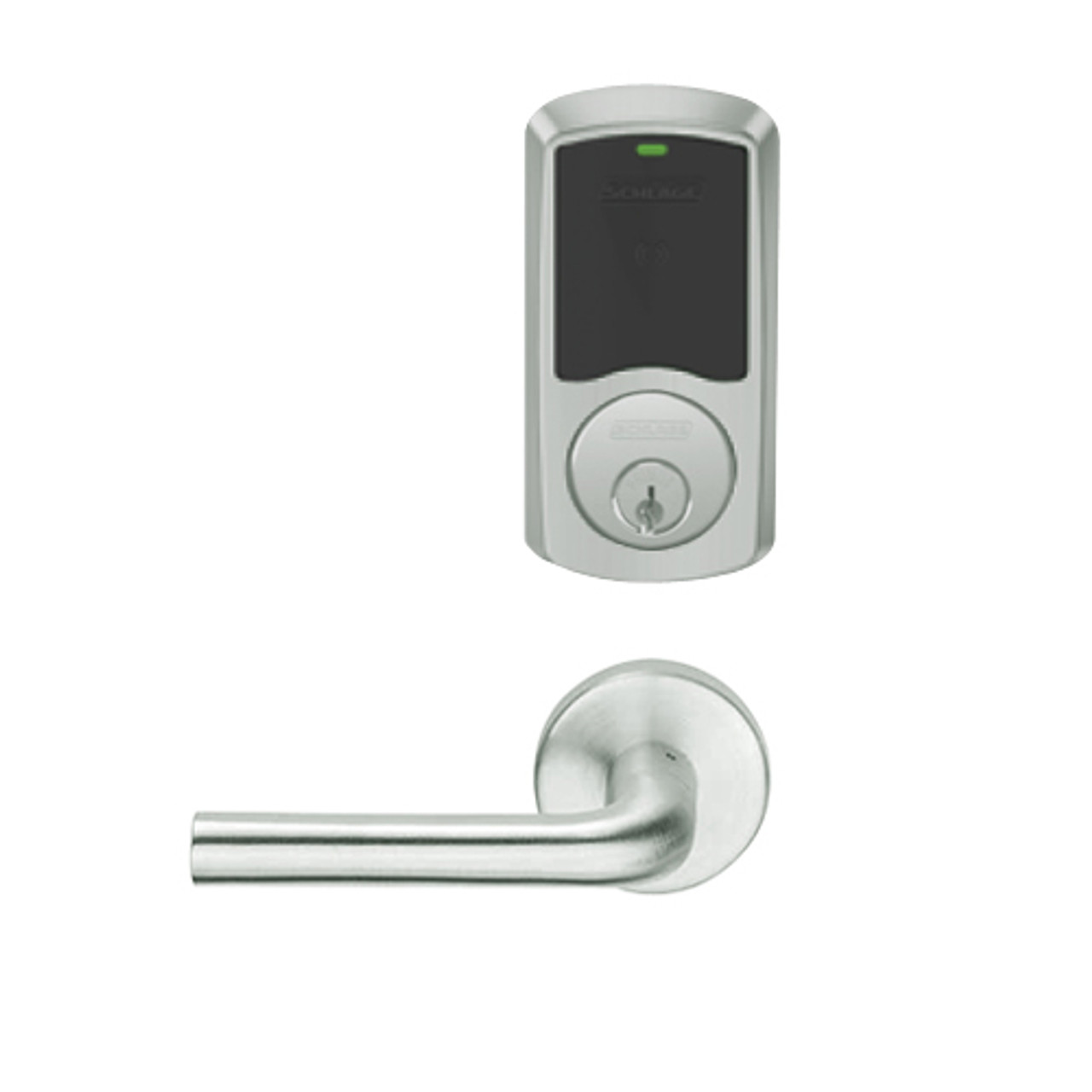 LEMS-GRW-P-02-619-00B Schlage Storeroom Wireless Greenwich Mortise Lock with LED Indicator and 02 Lever in Satin Nickel