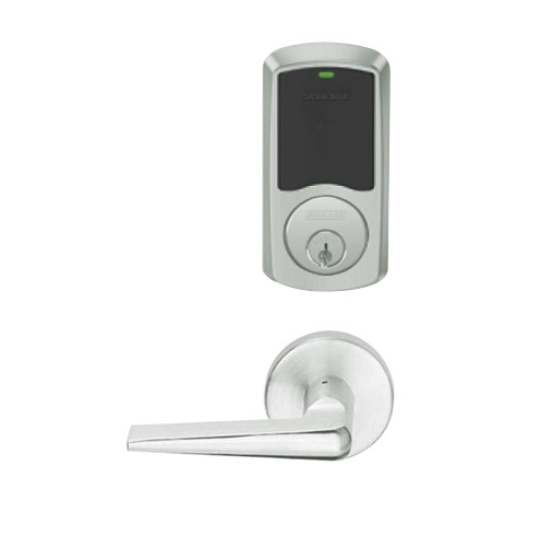 LEMS-GRW-P-05-619-00A Schlage Storeroom Wireless Greenwich Mortise Lock with LED Indicator and 05 Lever in Satin Nickel