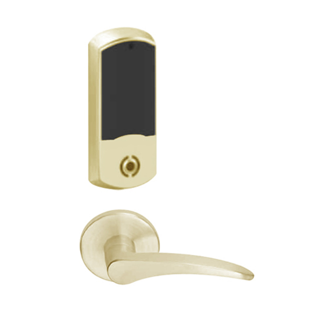 LEMS-GRW-P-12-606-00B-RH Schlage Storeroom Wireless Greenwich Mortise Lock with LED Indicator and 12 Lever in Satin Brass