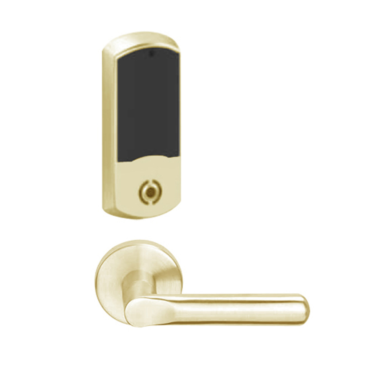 LEMS-GRW-P-18-606-00B Schlage Storeroom Wireless Greenwich Mortise Lock with LED Indicator and 18 Lever in Satin Brass