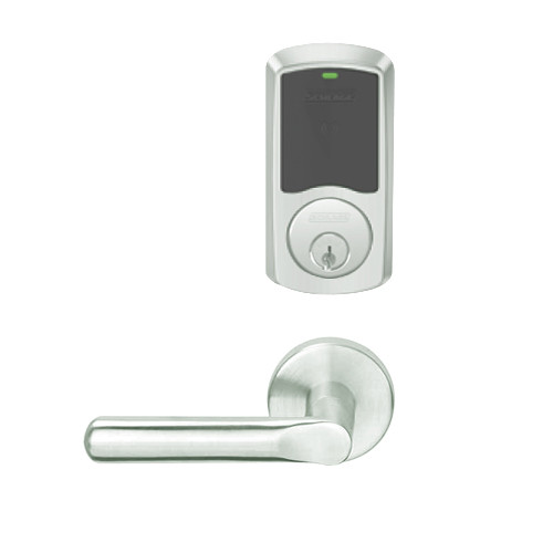 LEMS-GRW-P-18-619-00C Schlage Storeroom Wireless Greenwich Mortise Lock with LED Indicator and 18 Lever in Satin Nickel