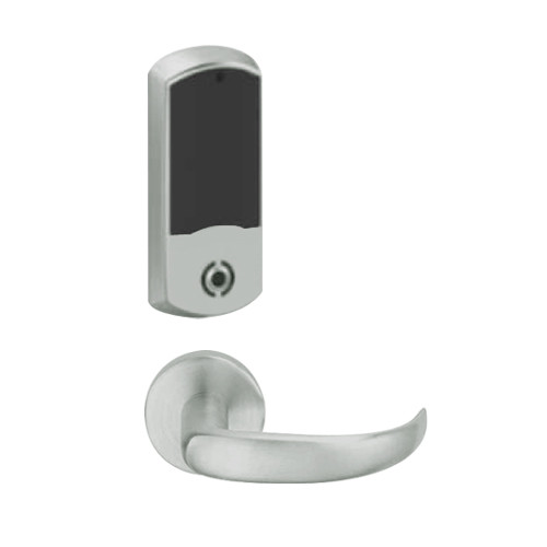 LEMS-GRW-L-17-619-00A Schlage Less Cylinder Storeroom Wireless Greenwich Mortise Lock with LED Indicator and Sparta Lever in Satin Nickel
