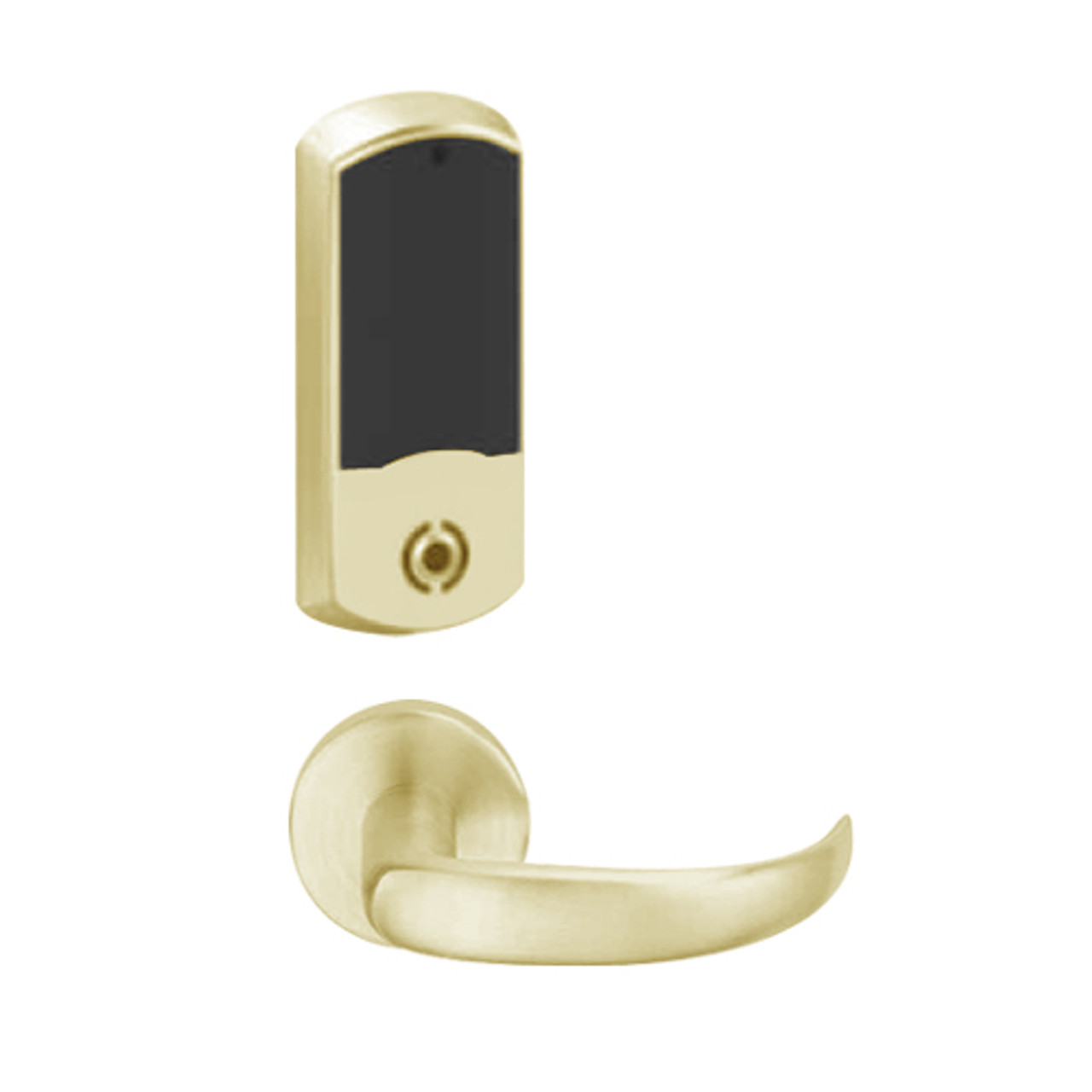 LEMS-GRW-L-17-606-00B Schlage Less Cylinder Storeroom Wireless Greenwich Mortise Lock with LED Indicator and Sparta Lever in Satin Brass