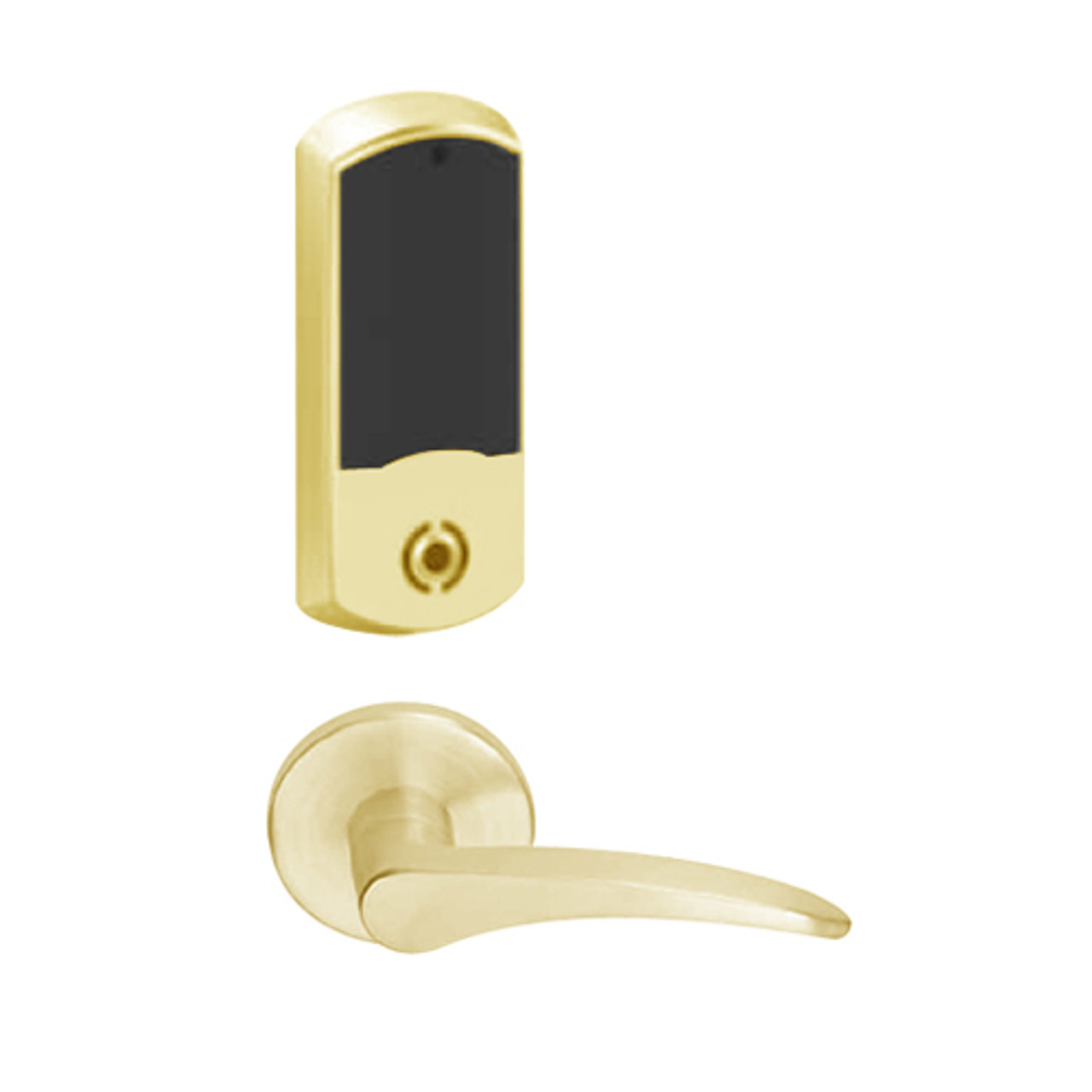 LEMS-GRW-L-12-605-00B-LH Schlage Less Cylinder Storeroom Wireless Greenwich Mortise Lock with LED Indicator and 12 Lever in Bright Brass