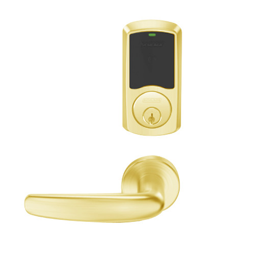 LEMB-GRW-P-07-605-00C Schlage Privacy/Office Wireless Greenwich Mortise Lock with Push Button & LED Indicator and Athens Lever in Bright Brass