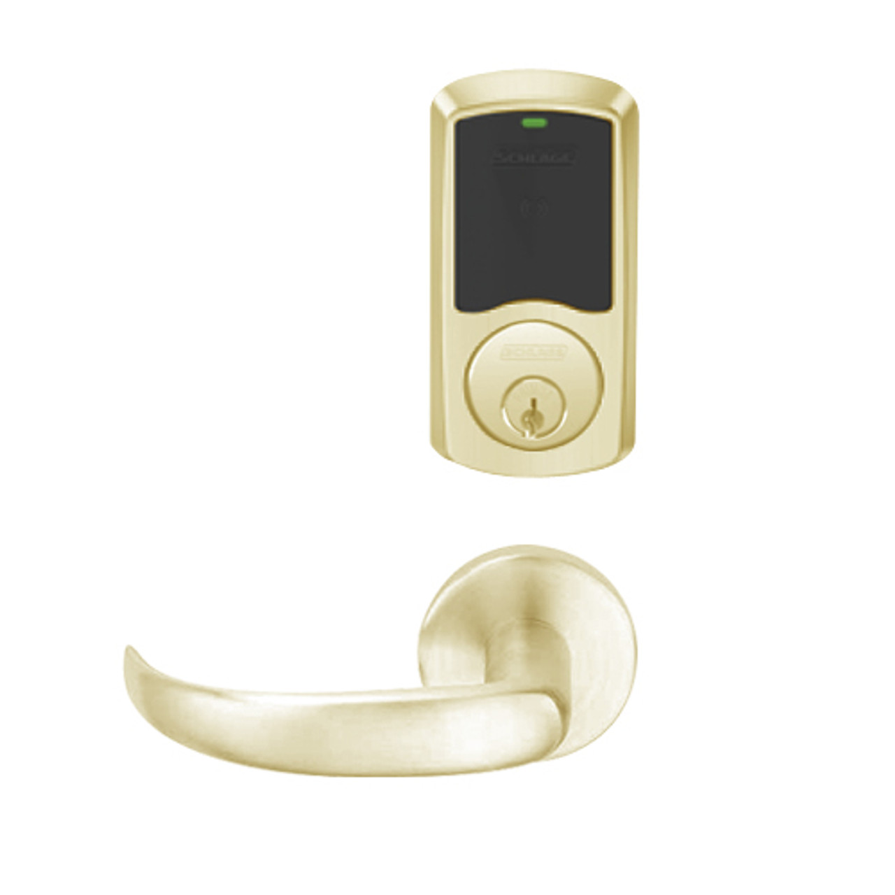 LEMB-GRW-P-17-606-00A Schlage Privacy/Office Wireless Greenwich Mortise Lock with Push Button & LED Indicator and Sparta Lever in Satin Brass