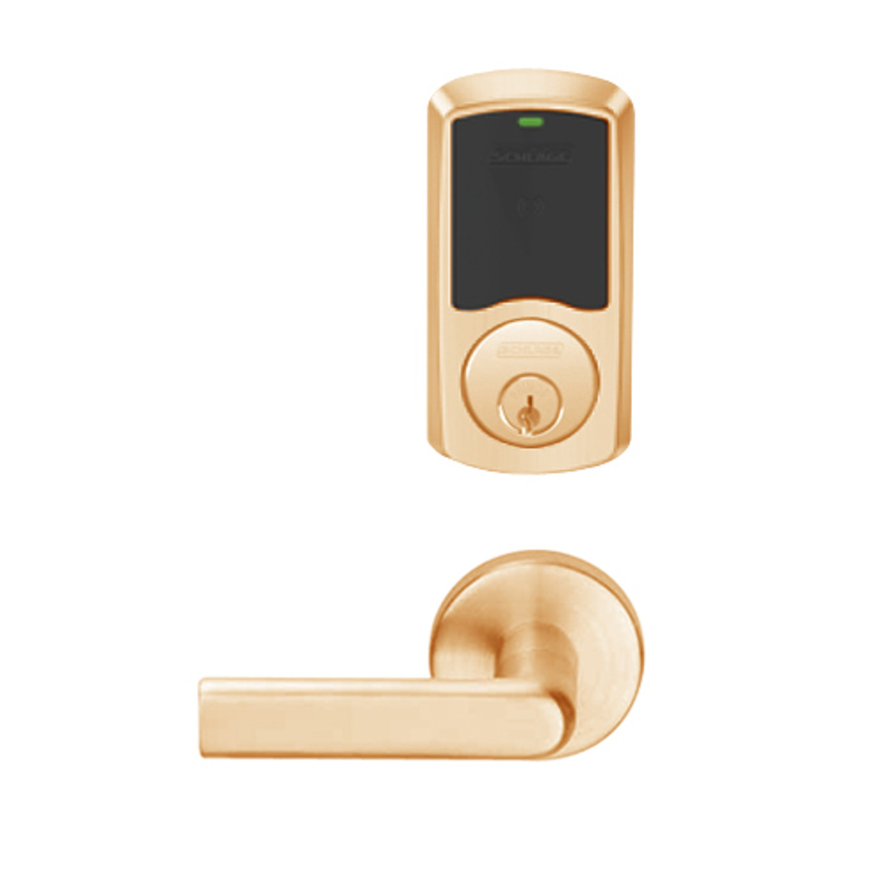 LEMB-GRW-P-01-612-00A Schlage Privacy/Office Wireless Greenwich Mortise Lock with Push Button & LED Indicator and 01 Lever in Satin Bronze