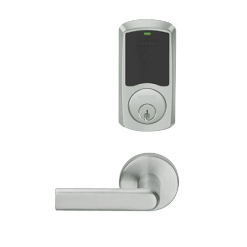 LEMB-GRW-P-01-619-00B Schlage Privacy/Office Wireless Greenwich Mortise Lock with Push Button & LED Indicator and 01 Lever in Satin Nickel