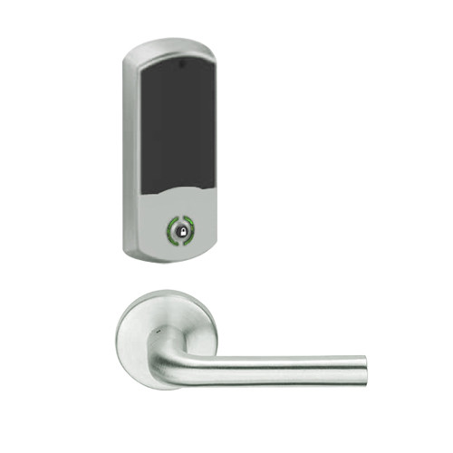 LEMB-GRW-P-02-619-00B Schlage Privacy/Office Wireless Greenwich Mortise Lock with Push Button & LED Indicator and 02 Lever in Satin Nickel