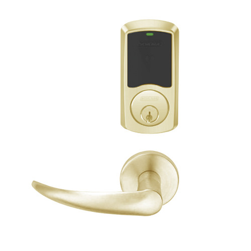 LEBMB-GRW-P-OME-606-00B Schlage Privacy/Office Wireless Greenwich Mortise Lock with LED Indicator and Omega Lever in Satin Brass