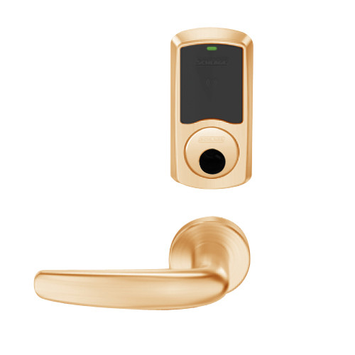 LEMB-GRW-L-07-612-00B Schlage Less Cylinder Privacy/Office Wireless Greenwich Mortise Lock with Push Button & LED Indicator and Athens Lever in Satin Bronze